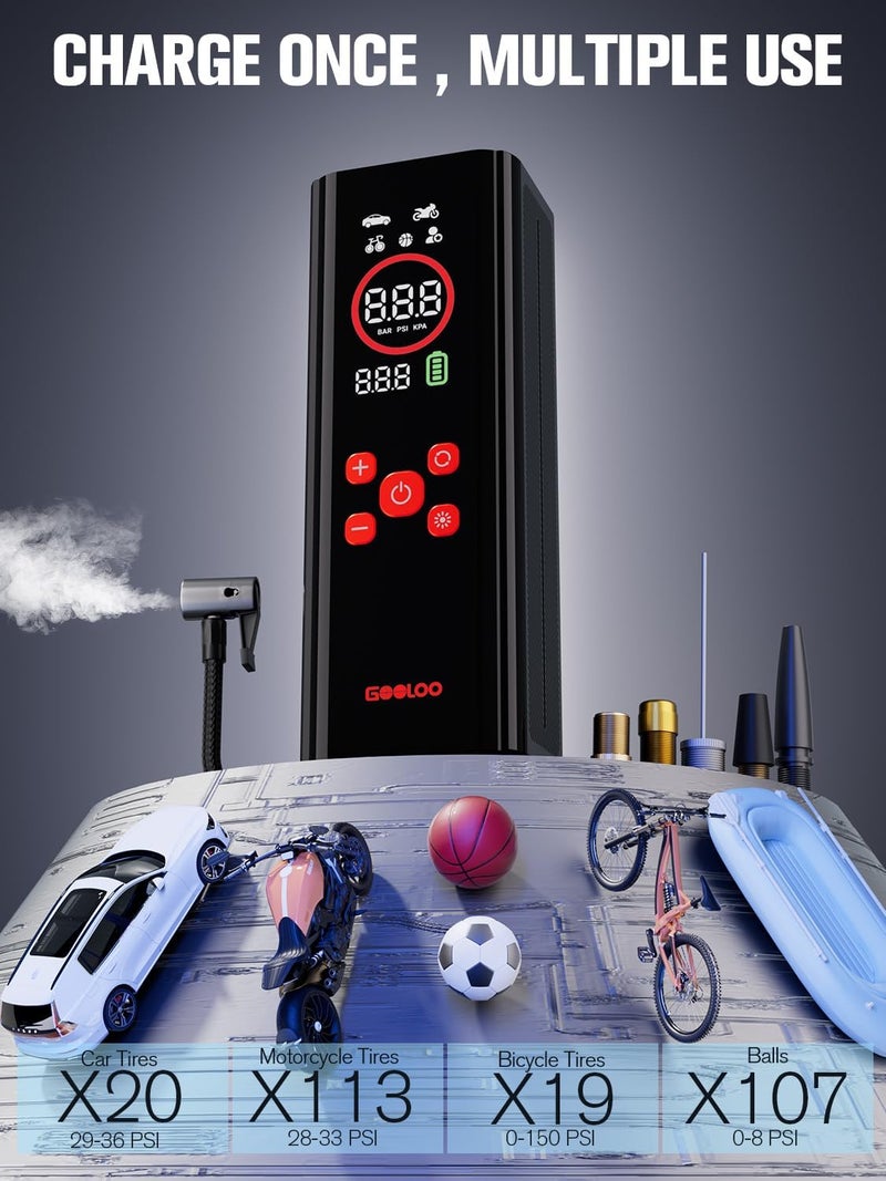 GOOLOO AP150 PRO Tire Inflator Portable Air Compressor, Upgraded UI Color LED Screen & 4X Faster Car Air Pump with Pressure Gauge, 12V Electric Tire Pump with Auto Shut-off for Car,Bike,Ball - Image 5